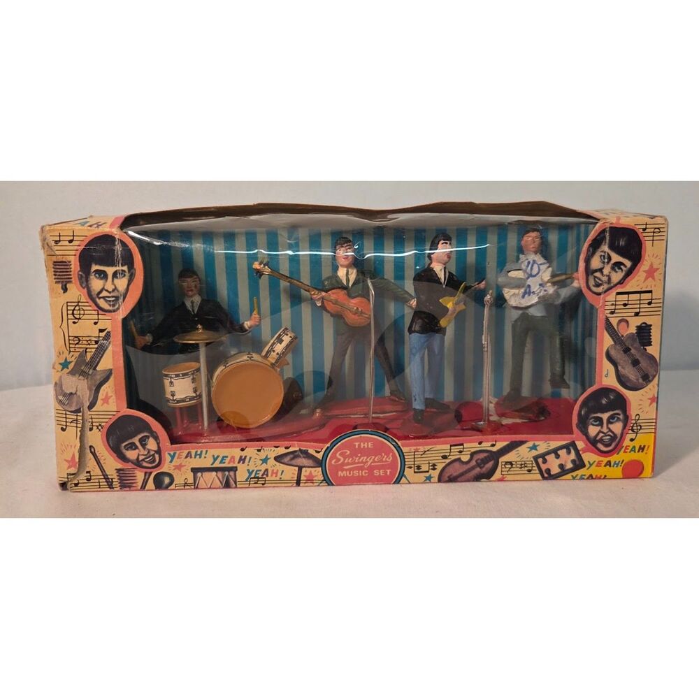 Vintage The Swingers Music Set Beatles Style Band Figures Hong Kong w Box